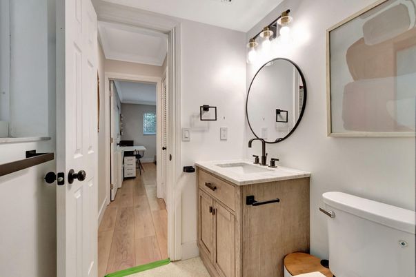 Bathroom, Dual Sink Vanities, Interior, Wood Texture Flooring
