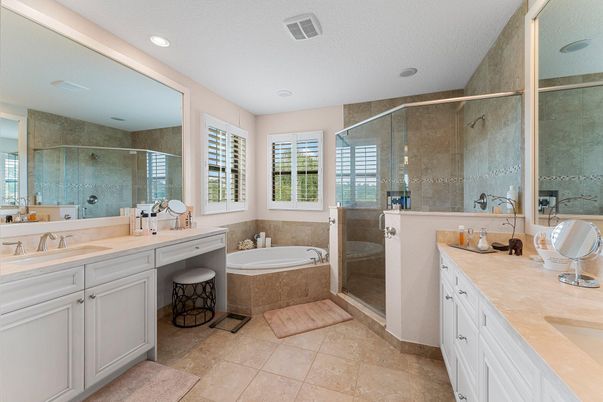 Bathroom, Dual Sink Vanities, Glass Shower, Interior, Recessed Lighting