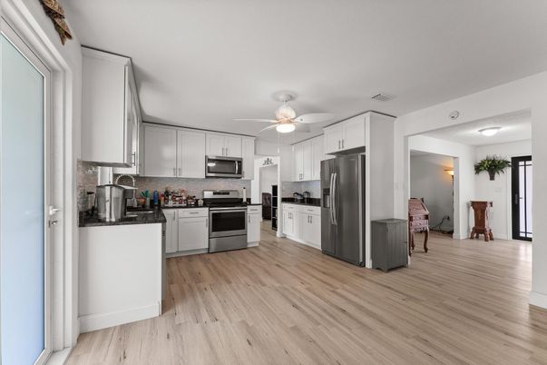 Interior, Kitchen, Stainless Steel Appliances, Wood Texture Flooring
