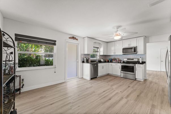 Interior, Kitchen, Stainless Steel Appliances, Wood Texture Flooring