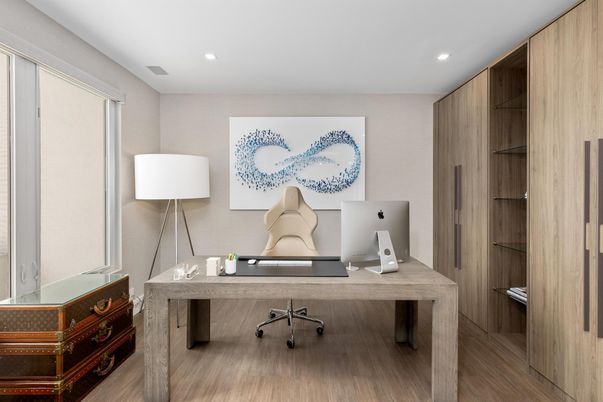 Home Office, Interior, Recessed Lighting, Wood Texture Flooring