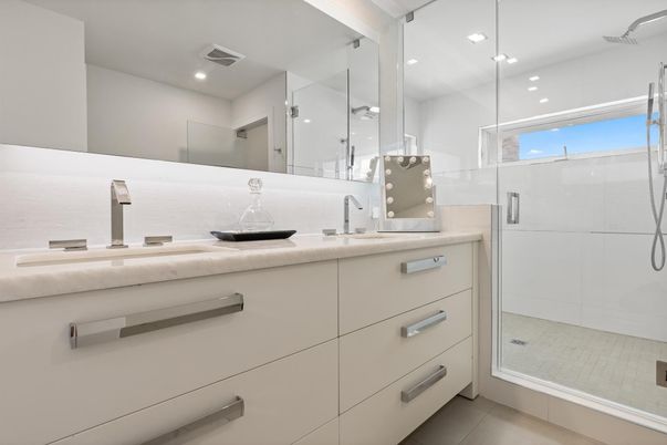 Bathroom, Dual Sink Vanities, Glass Shower, Interior, Recessed Lighting