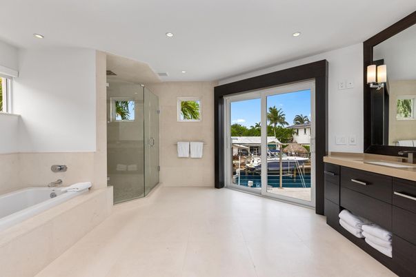 Bathroom, Glass Shower, Interior, Recessed Lighting