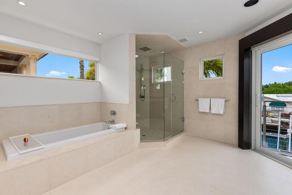 Bathroom, Glass Shower, Interior, Recessed Lighting