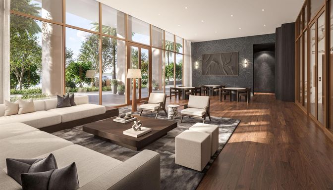 Dining room, Interior, Living room, Recessed Lighting, Wood Texture Flooring