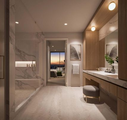 Bathroom, Interior, Marble Walls, Recessed Lighting