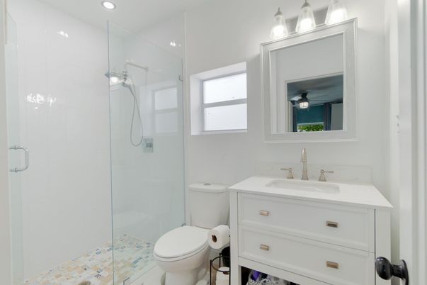 Bathroom, Glass Shower, Interior, Recessed Lighting