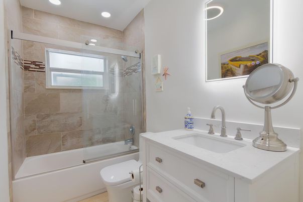 Bathroom, Glass Shower, Interior, Recessed Lighting