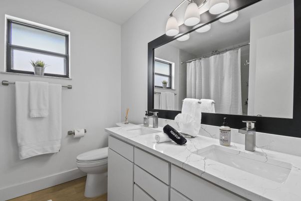 Bathroom, Dual Sink Vanities, Interior, Wood Texture Flooring