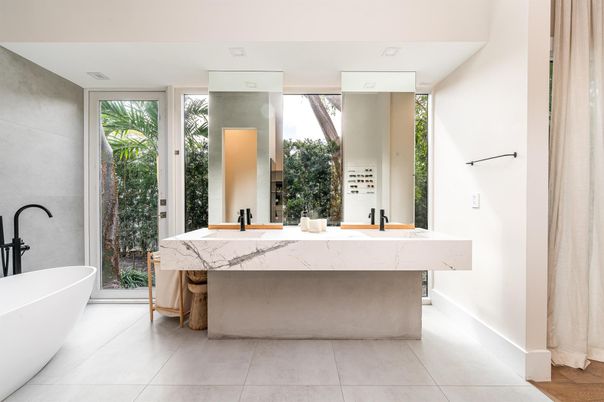 Bathroom, Dual Sink Vanities, Free Standing Baths, Interior, Recessed Lighting