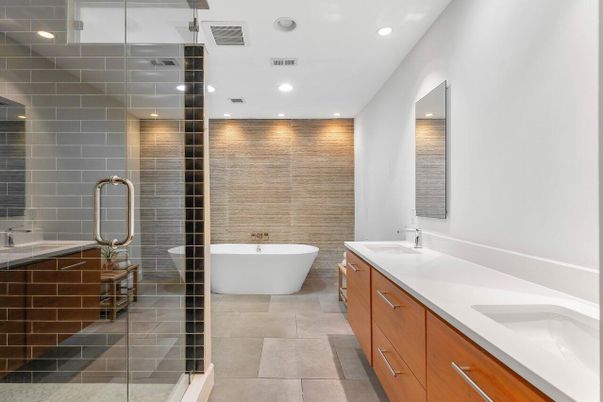 Bathroom, Dual Sink Vanities, Free Standing Baths, Glass Shower, Interior, Recessed Lighting