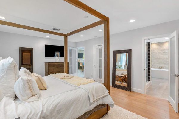 Bedroom, Interior, Recessed Lighting, Wood Texture Flooring