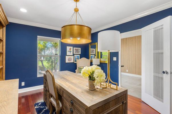 Dining room, Interior, Recessed Lighting, Wood Texture Flooring