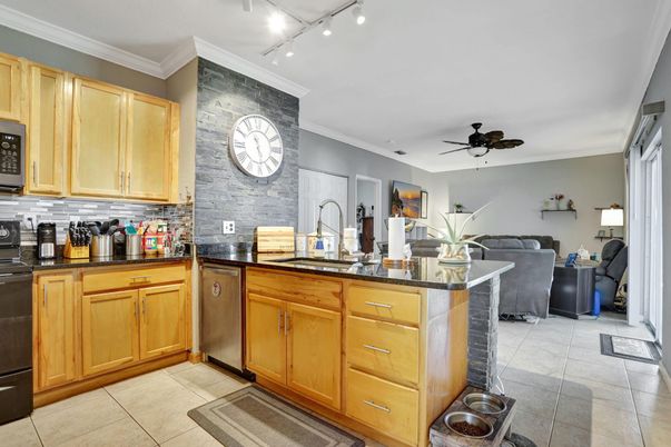 Interior, Kitchen, Stainless Steel Appliances, Stone Walls