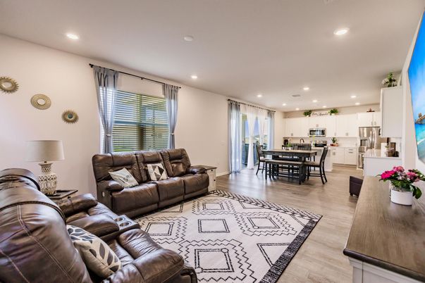 Dining room, Interior, Kitchen, Living room, Recessed Lighting, Stainless Steel Appliances, Wood Texture Flooring