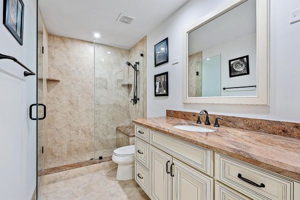 Bathroom, Glass Shower, Interior, Recessed Lighting