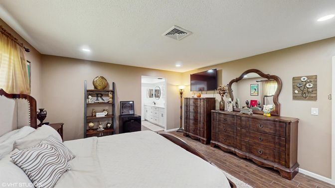 Bedroom, Interior, Recessed Lighting, Wood Texture Flooring