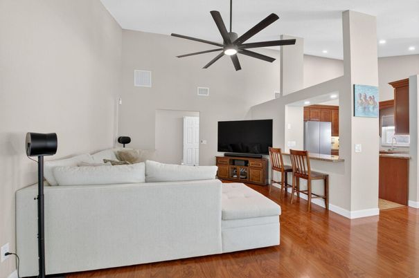 Interior, Kitchen, Living room, Recessed Lighting, Wood Texture Flooring