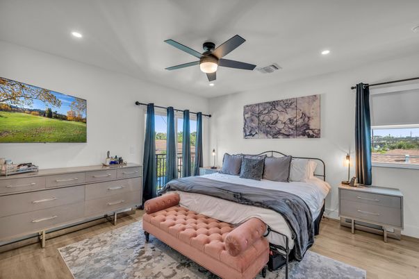 Bedroom, Interior, Recessed Lighting, Wood Texture Flooring