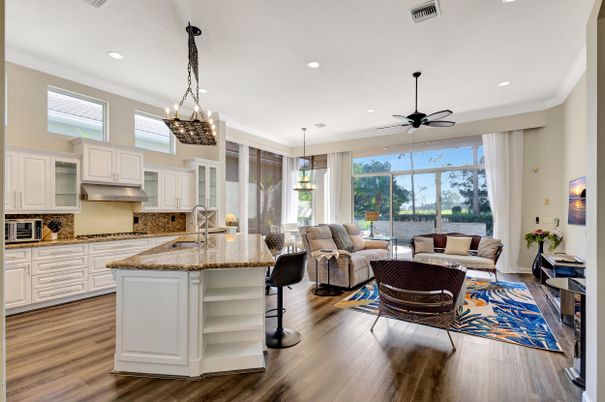 Interior, Kitchen, Living room, Pendant Lights, Recessed Lighting, Wood Texture Flooring