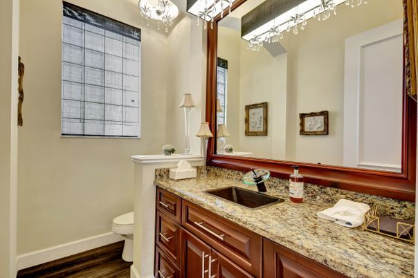 Bathroom, Chandelier, Interior, Wood Texture Flooring