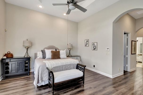 Bedroom, Interior, Recessed Lighting, Wood Texture Flooring