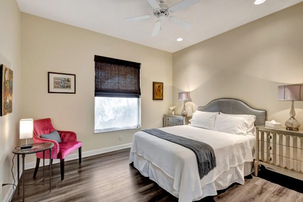 Bedroom, Interior, Recessed Lighting, Wood Texture Flooring