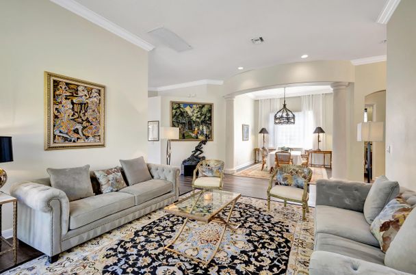 Interior, Living room, Pendant Lights, Recessed Lighting, Wood Texture Flooring