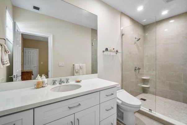 Bathroom, Glass Shower, Interior, Recessed Lighting