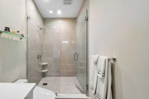 Bathroom, Glass Shower, Interior, Recessed Lighting