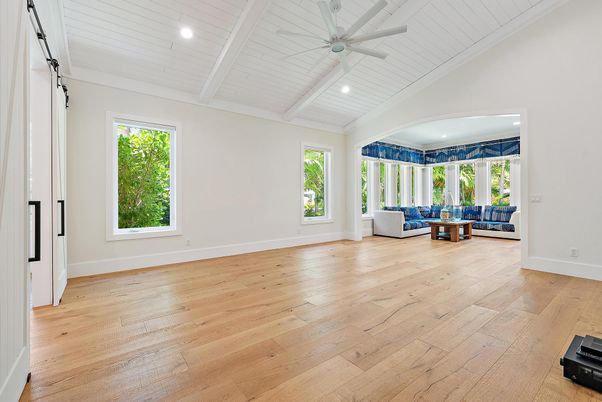 Empty room, Interior, Living room, Recessed Lighting, Wood Texture Flooring