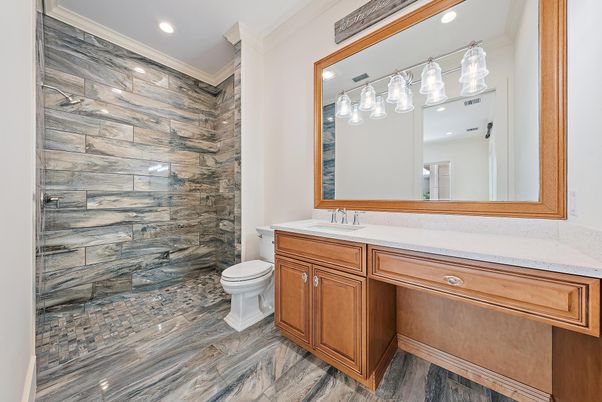 Bathroom, Interior, Recessed Lighting, Wood Texture Flooring