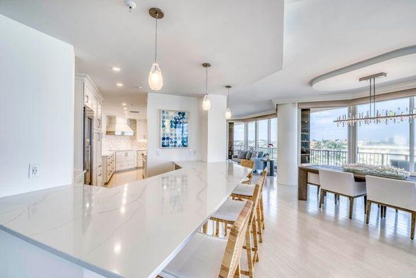 Dining room, Interior, Kitchen, Pendant Lights, Recessed Lighting, Wood Texture Flooring