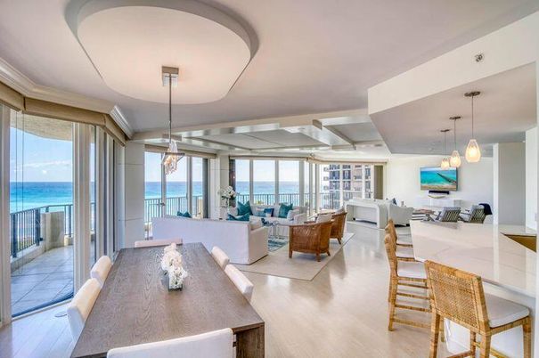 Dining room, Interior, Living room, Pendant Lights, Water, Wood Texture Flooring