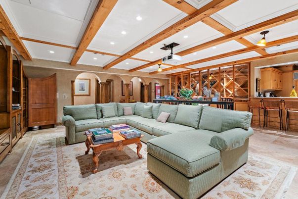 Interior, Living room, Recessed Lighting, Wooden Beams
