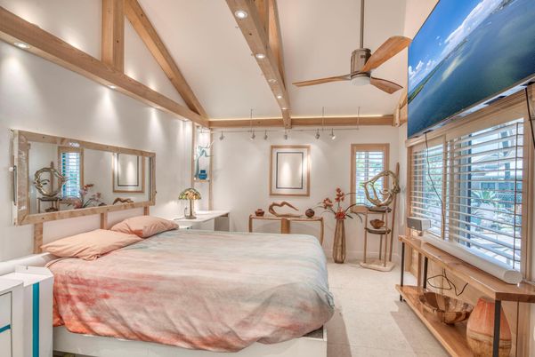 Bedroom, Interior, Recessed Lighting, Wooden Beams