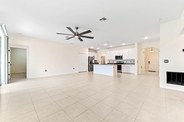 Empty room, Interior, Kitchen, Pendant Lights, Recessed Lighting, Stainless Steel Appliances