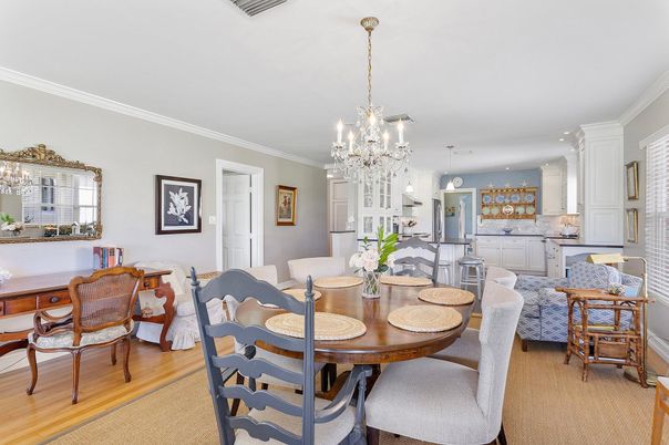 Chandelier, Dining room, Interior, Kitchen, Recessed Lighting, Wood Texture Flooring