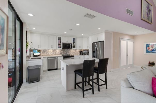 Interior, Kitchen, Marble, Recessed Lighting, Stainless Steel Appliances