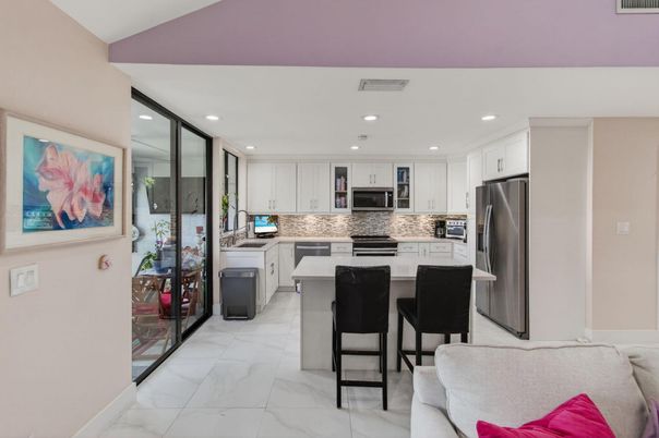 Interior, Kitchen, Marble, Recessed Lighting, Stainless Steel Appliances