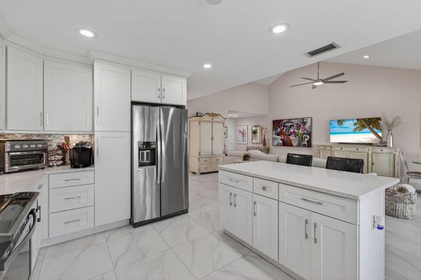 Interior, Kitchen, Marble, Recessed Lighting, Stainless Steel Appliances