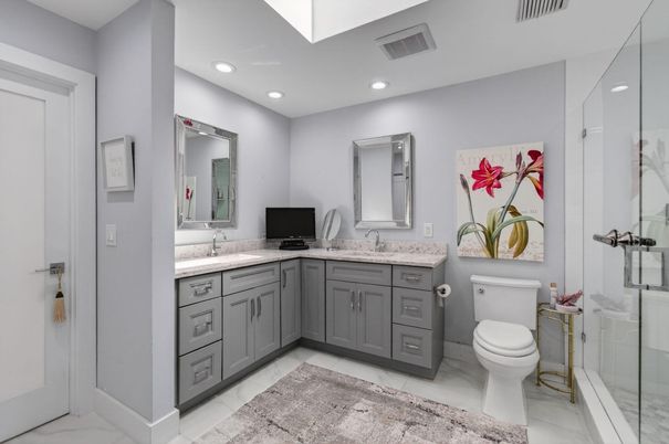 Bathroom, Dual Sink Vanities, Glass Shower, Interior, Recessed Lighting