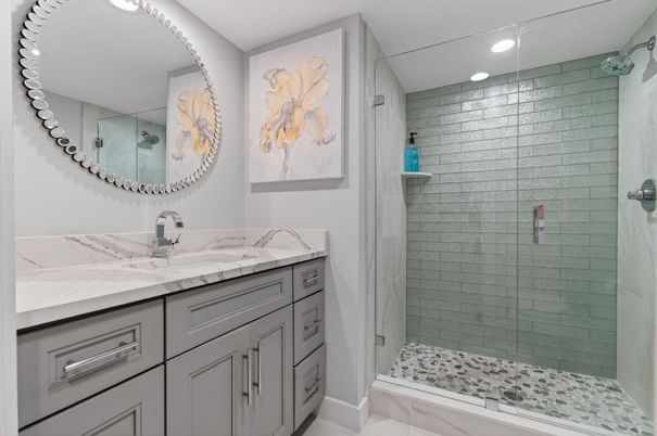 Bathroom, Glass Shower, Interior, Recessed Lighting