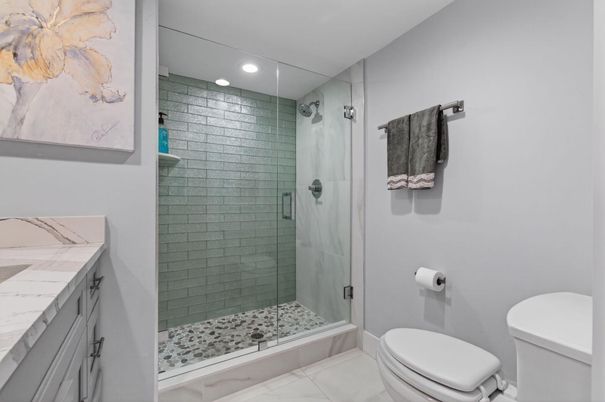 Bathroom, Glass Shower, Interior, Recessed Lighting