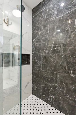 Bathroom, Glass Shower, Interior, Marble Walls