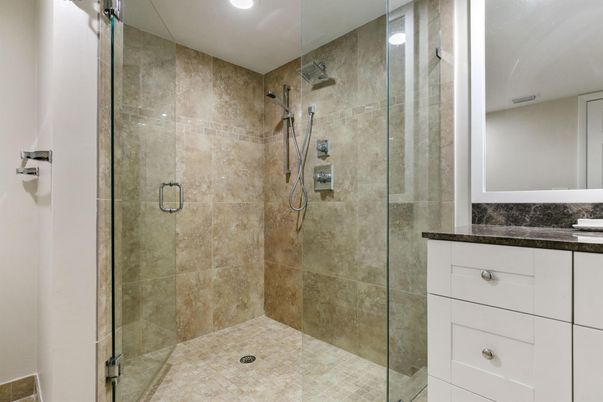 Bathroom, Glass Shower, Interior, Recessed Lighting