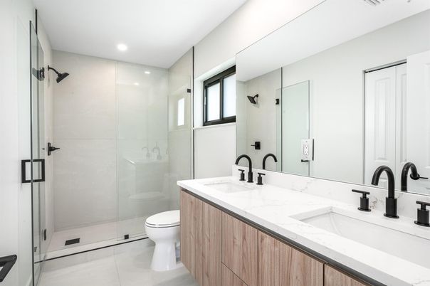 Bathroom, Dual Sink Vanities, Glass Shower, Interior, Recessed Lighting