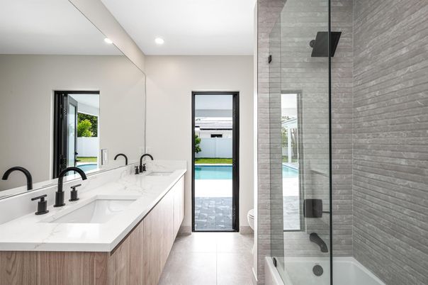Bathroom, Dual Sink Vanities, Glass Shower, Interior, Recessed Lighting