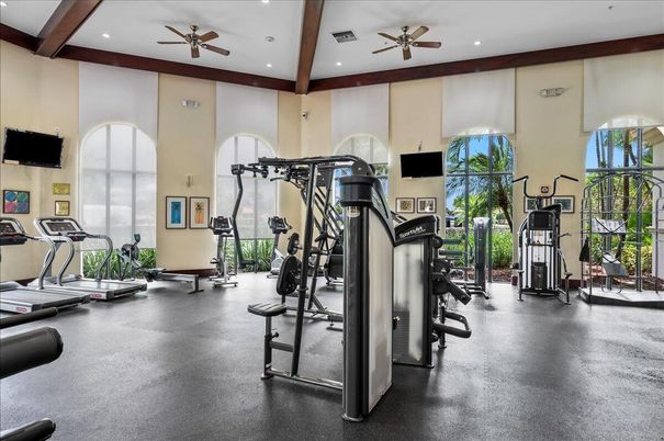 Fitness Equipment, Gym, Interior, Recessed Lighting, Wooden Beams