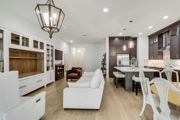 Interior, Kitchen, Living room, Pendant Lights, Recessed Lighting, Stainless Steel Appliances, Wood Texture Flooring